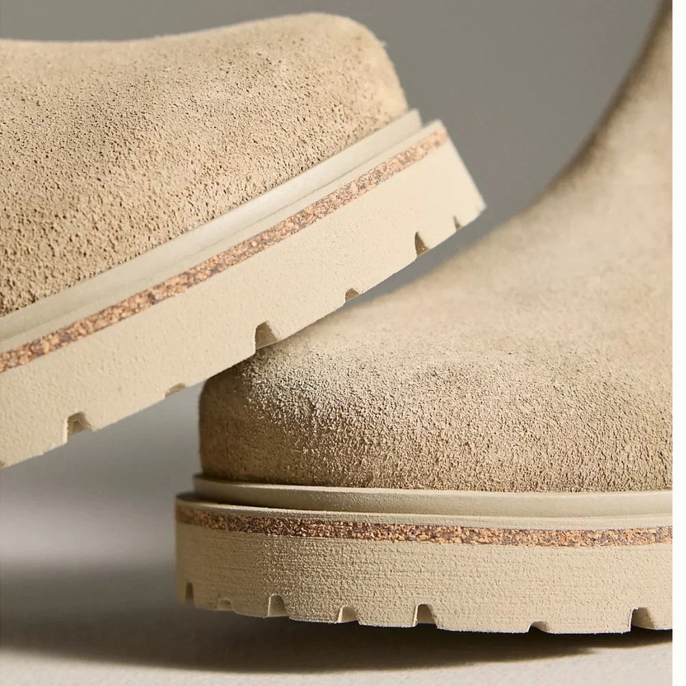 NEW BIRKENSTOCK HIGHWOOD SLIP ON SUEDE ANKLE BOOTS IN TAUPE